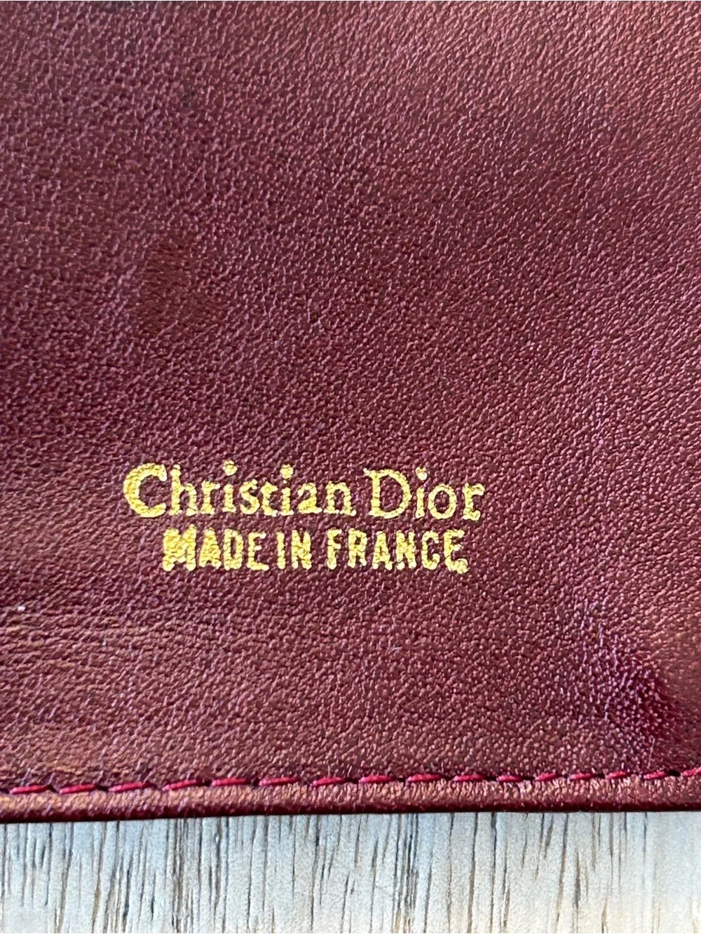 Vintage Christian Dior CD Logo Burgundy Leather Long Wallet Made in France